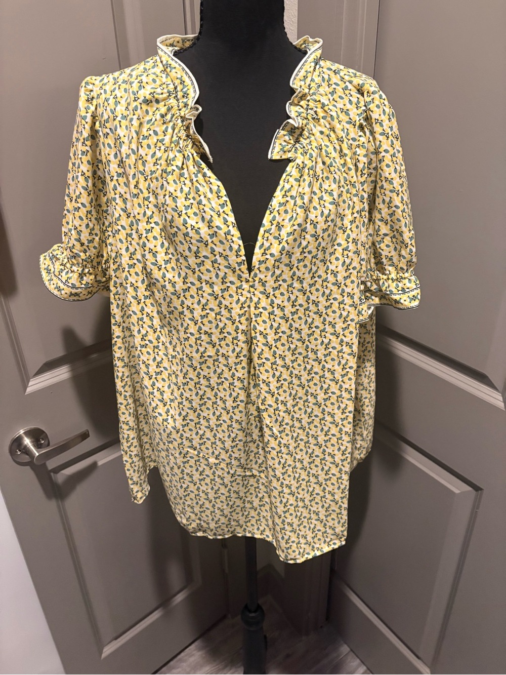 Max Studio Yellow Floral Ruffle-Trim Tunic
